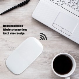 Bewinner Quiet Wireless Bluetooth Mouse, 1600 DPI Ultra Thin with Touch Wheel, Portable Optical with Interchangeable for Laptop, Tablet, Desktop, PC (White)