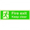 Glow In The Dark Fire Exit Keep Clear Sign 300mm x 100mm - Rigid Plastic