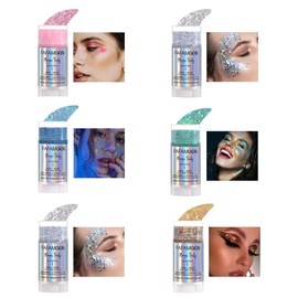 6 Color Chunky Glitter Gel Stick Face & Body Shimmer for Festivals, Makeup & Nail Art | Iridescent Flakes for Eyes, Lips, Hair