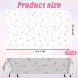 2pcs Pink Bow Tablecloth, 9x4.5ft Glitter Bow Table Cloth Plastic Table Cover Waterproof Coquette Decor Pink Bow Party Decorations for Girls Women