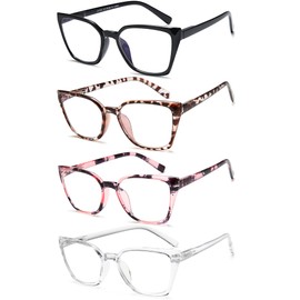 EYEURL 4 Pack Cat Eye Reading Glasses for Women Fashion Blue Light Blocking Readers Ladies Computer Eyeglasses 1.75 with Leather Pouch