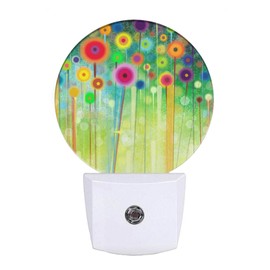 EKOBLA Green Floral LED Night Light Watercolor Wildflowers Spring Summer Green Flowers Dusk to Dawn Night Lamp Auto Sensor for Home Indoor Bathroom Hallway Kitchen