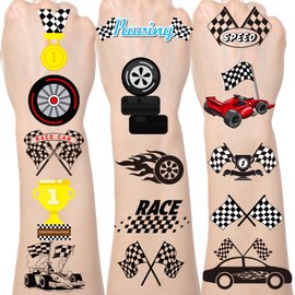 Eiapadeor Checkered Flag Temporary Tattoos - 300+ Race Car Tattoo Stickers For Boys Girls Kids Tattoos For Kids Birthday Party Supplies Fake Tattoo Sticker Theme Party Favors