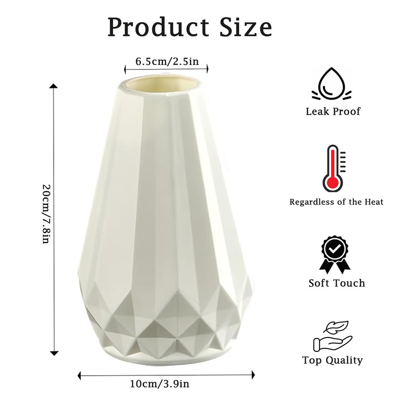 Flower Vase, Unbreakable PE Plastic Durable Decorative Small White Vase