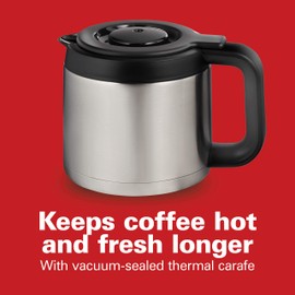 Hamilton Beach 12 Cup Programmable Front-Fill Drip Coffee Maker with Thermal Carafe, Auto Shutoff, 3 Brew Options, Black and Stainless Steel (46391)