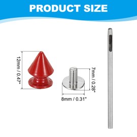 PATIKIL 12mm Studs for Clothing, 24 Sets Spikes for Clothes Studs and Spikes Leather Rivets Metal Cone Punk Spikes Screw Posts with Hole Puncher for Leather Jacket Fabric, Red
