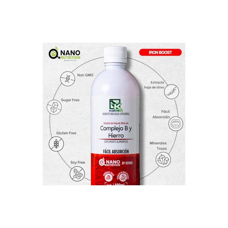 Complejo Hierro Extracto Hoja Olivo Suplemento Líquido Liposomal Alta Absorción