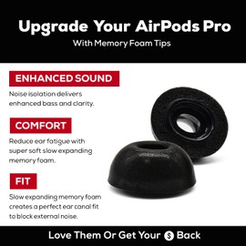 SONICFOAM SONICFOAM Memory Foam Earbud Tips - Premium Noise Isolation, Replacement Foam Ear Tips, 3 Pairs for Airpods Pro (SFAIR, S/M/L, Black, Tester Pack)