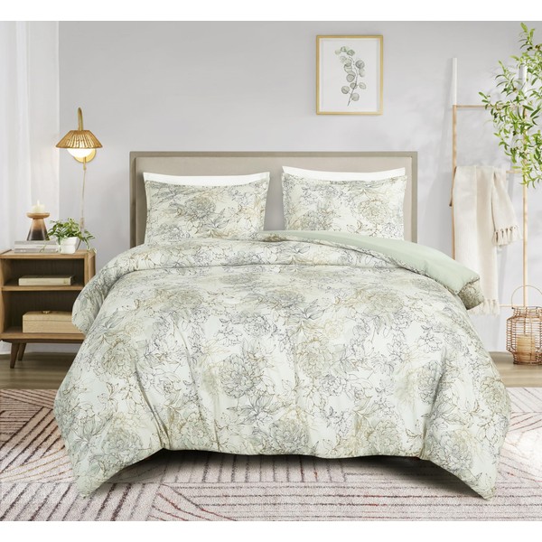 Chezmoi Collection Clematis 2-Piece Tranquil Floral Comforter Set Twin -