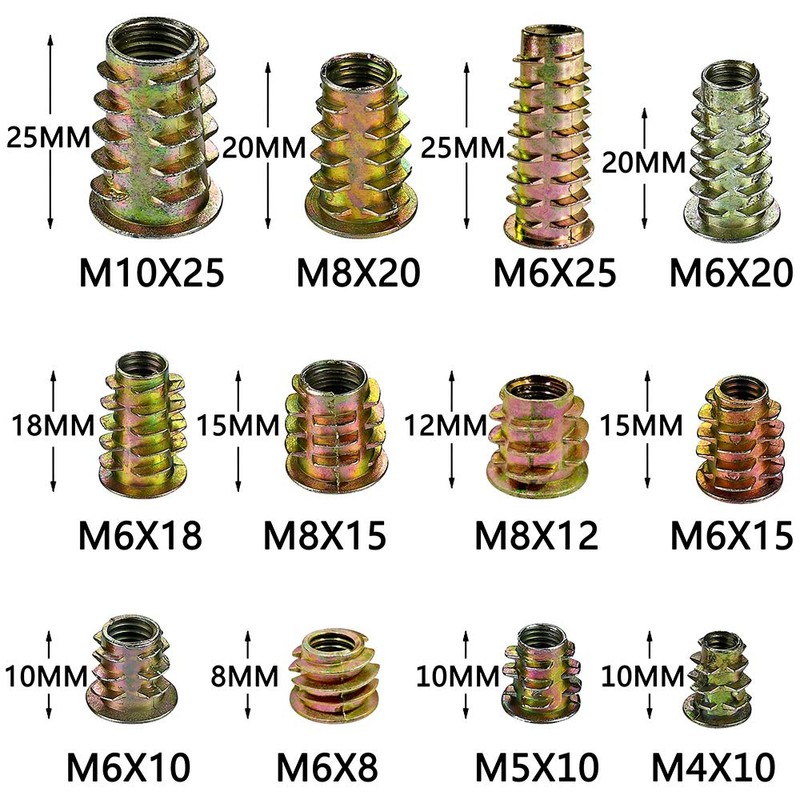 PGMJ 265 Pcs 12 Size M4/M5/M6/M8/M10 Nut Inserts - Zinc