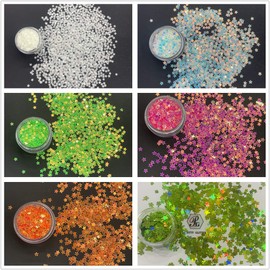 PrettyG 5 Boxes Set Luminous Star Nail Art Glitter Glow in The Dark 3D Holographic Sparky Star Shape Glitter Stickers for Resin DIY Making Art Craft Nail Decoration Accessories Nightclub Makeup Set1