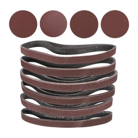 sourcing map 24pcs 1 x 30" Sanding Belts 4pcs Each of 60/80/120/150/240/400 Grit Aluminium Oxide Flush Joint Belt Sander Paper with Self Stick Oxide Sanding Disc Paper 80/100/120/180 Grit