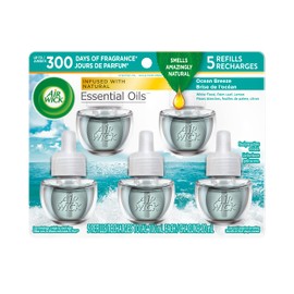 Airwick Plug In Scented Oil,Ocean Breeze,White Floral and Palm Leaf Scent, Infused with natural Essential Oils, 5 Refills, (20mL Each)