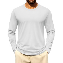 Cotrasen Long Sleeve Shirts for Men Cotton Tee Shirts Crew Neck Moisture Wicking Soft Casual Basic T-Shirts White 2XL