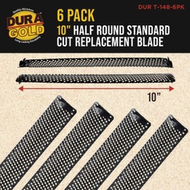 Dura-Gold 10-Inch Half Round Standard Cut Replacement Blade, Pack of 6 - Steel Shaver Cheesegrater Rasp for Auto Body Filler, Dent Repairs, Wood Fiberglass - Shaping Curved Surfaces Hand Plane Scraper