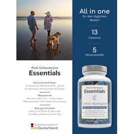 Prof. Grönemeyer Essentials "Omni Komplex" - 13 Vitamine, 5 Mineralstoffe, Q10, MSM & OPC – Trinkpulver – Zellschutz, Immunsystem & Energie – mit Weihrauch & Mariendistel – Made in Germany