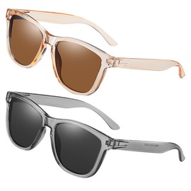 DAVBNM 2 Pairs Polarised Sunglasses Unisex Retro Clear Frame Classic Square Glasses for Men and Women for Driving Hiking Fishing Sports UV Protection