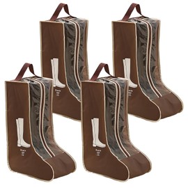 giteo bedding 4 Pack Portable Boot Storage, Waterproof and Dustproof Shoe Bags for Travel, Transparent Tall Boots Organizer with Handles for Women Men (Brown, Tall)