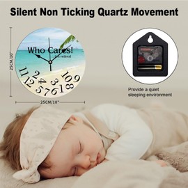 ArogGeld Wood Clock Who Cares I'm Retired Wooden Decorative Wall Clock Summer Beach Time Coastal Clocks for Wall Silent Non Ticking Battery Operated Clocks for Home Office School 10x10in