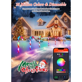Brightown Smart Candy Cane Lights Outdoor Pathway, 6 Packs RGB LED Outdoor Candy Cane Decorations with 55 Preset Modes, App or Remote Control, Music Sync, Memory and Timer Function