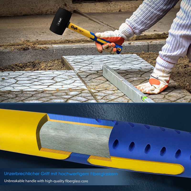 S&R Rubber Hammer Black 65 mm, 680g with Ergonomic Shaped