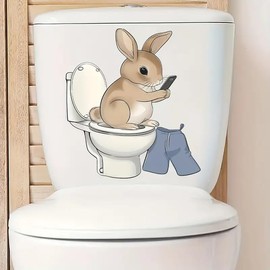 Funny Mouse Toilet Cover Sticker Decals,Fish Bird Flower Leaf Waterproof Toilet Lid Tank Seat Decals Cistern Self-Adhesive Bathroom Wall Sticker