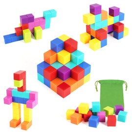 HOTUT Magnetic Blocks, 48 Pcs Montessori Magnetic Cubes with Storage Bag, Magnetic Stacking Cubes for Toddlers, 3D Color Building Blocks Magnet Cube Toys Learning Toys for Kids Boys Girls Age 3-8
