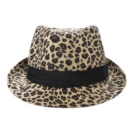 SIQITECHUK Women Men Leopard Prints Panama Hat Wide Brim Fedora Trilby Hat Stylish Felt Bowler Boater Jazz Cap
