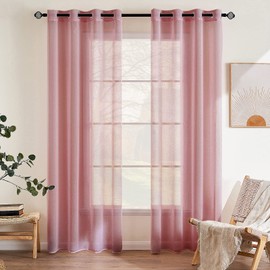 EMEMA 2 Panels Transparent Voile Curtains with Soft Eyelets Windows for Bedroom and Living Room Elegant Living Room 140x215cm Dirty Pink