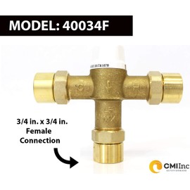 CMI Inc Thermostatic Mixing Valve with Female Connections, for Hot Water Heater, Water Control,Shower,Temperature Regulator (3/4" female)