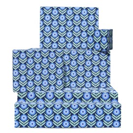Blumen-Geschenkpapier – blaue Retro-Blumen – 6 Bögen Geschenkpapier für Frauen – Geschenkpapier blau für Geburtstag, Hochzeit, Brautparty – recycelbar – von Central 23
