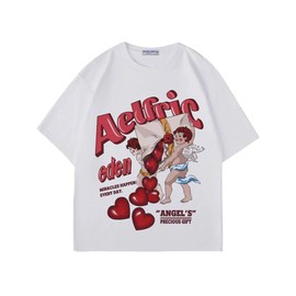 Aelfric Eden Oversized Graphic Tees Women Streetwear Casual Heart Print Angel Cartoon Unisex Summer Tops White