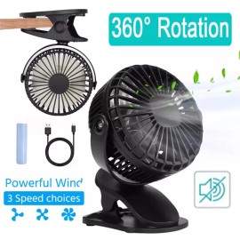 3 Speeds USB Rechargeable Mini Cooling Fan Clip On Desk Baby Stroller Portable