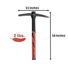 INTERTOOL Small Pick Axe -15-Inch Forged Steel Weeding Mattock Adze Hoe 1.5 lb with Anti-Slip Fiberglass Handle - Heavy-Duty Garden Tool for Roots, Rocks, Digging & Camping HT08-0303