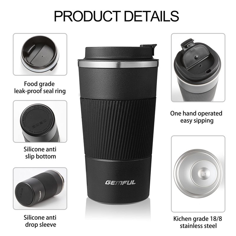GEMFUL Thermal Travel Hot Drinks Coffee Cup Spill Proof for