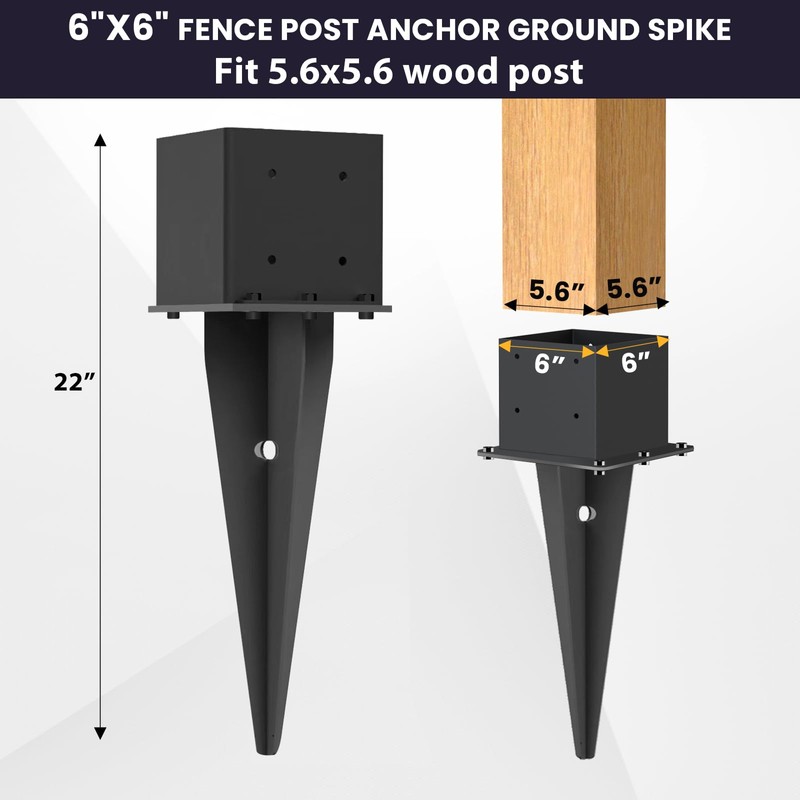 1 Pcs 6"x6" Fence Post Anchor Ground Spike 22"(Actual 5.6"x5.6")