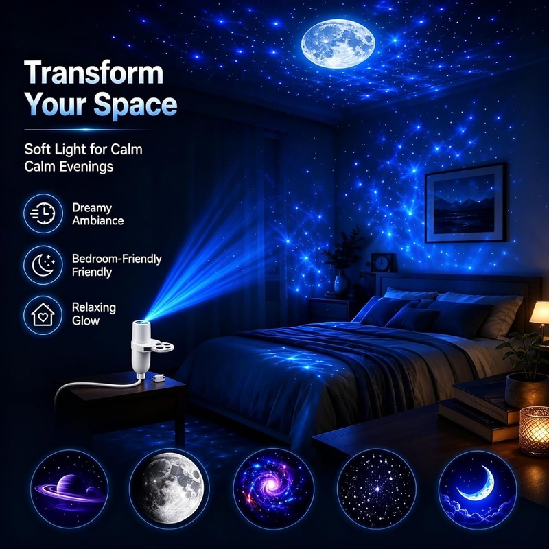 Proyector Nocturno Holográfico Estrella & Océano 5D de Alta Definición