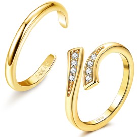 Finrezio 2PCS 14K Gold Fillled Toe Rings for Women Cute Hug CZ Flower Simple Band Toe Rings Beach Summer Foot Jewelry for Women