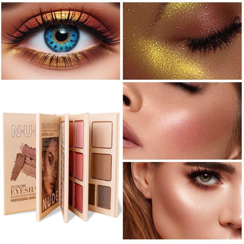 Makeup Palette,Eyeshadow & Highlighter & Blush & Contouring,4-Layer Book-Style Foldable