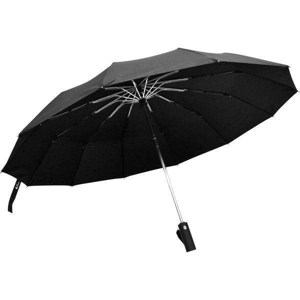 Lad Weather Men's Folding Umbrella, Large 47.2 inches (120 cm), Strong 12 Ribs, Auto Open and Close, Rain Umbrella, Won't Break, Wind Resistant, Folding Umbrella, UV Protection, Black