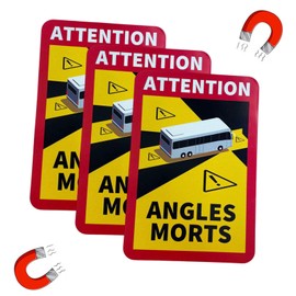 Pack of 3 Blind Spot Stickers, Magnetic Warning Signs, Attention Angles Morts Sticker, 17 x 25 cm, Waterproof Car Sticker with UV Protection for Bus and Caravan