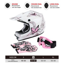 TCT-MOTORPARTS Pink Butterfly Girl DOT Kids Youth Motocross Helmets ATV Off-Road Dirt Bike Motorcycle Full Face Helmet+Gloves+Goggles Medium