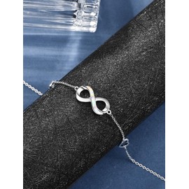 TANGPOET Infinity Bracelet for Women 925 Sterling Silver Forever Love Heart Opal Bracelets Jewellery Gifts for Girlfriend Wife Daughter Birthday Christmas Valentines Mothers Day,7"+2" Adjustable Chain