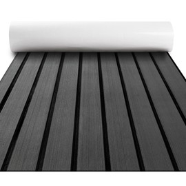Fullfire Boat Flooring - EVA Foam Boat Decking - Faux Teak Marine Mat Self-Adhesive Marine Carpet for Motorboat RV Yacht Kayak 94" x 35" Dark Grey with Black Lines