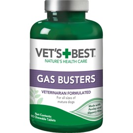 Vet's Best Gas Busters Digestive Support for Dogs – Natural Supplement for Gas Relief, Bloating, and Constipation – Vet Formulated Chewable Tablets for Dogs – 90 Count