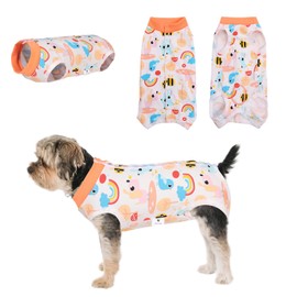 SAWMONG Dog Recovery Suit, Recovery Suit for Dogs After Surgery, Dog Spay Surgical Suit for Female Dogs, Dog Onesie Bodysuit for Surgery Male Substitute E-Collar Cone, Orange Bee, Small