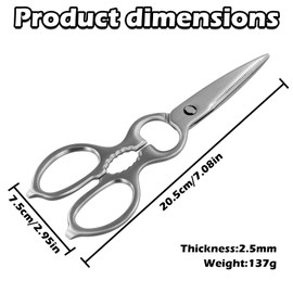 volumoon Kitchen Scissors, 4-in-1 Stainless Steel Kitchen Scissors, All-purpose Scissors, Sharp Cooking Scissors for Kitchen, Chicken, Poultry, Fish, Meat, Herb Silver, Dishwasher Safe - Silver