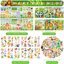 Wild Animals Party Favours, Jungle Safari Birthday Decorations, Animal Gifts Bags Key Ring Mini Notepad Sticker Bracelets for Animal Party Supplies Children Boys Girls