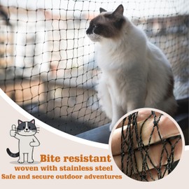 Cat Netting, Balcony Netting for Pets,Steel Wire Reinforced Balcony Screen for Pets, Anti-Fall Cat Net for Balcony and Windows,Stair, Patio（Black,10 * 26ft）
