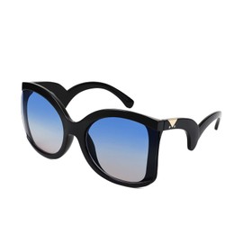 FEISEDY Oversized Square Butterfly Sunglasses Curved Curly Arm Frame Women's Fashion Shades B4035, Black Frame/Blue Yellow Lens, 60MM